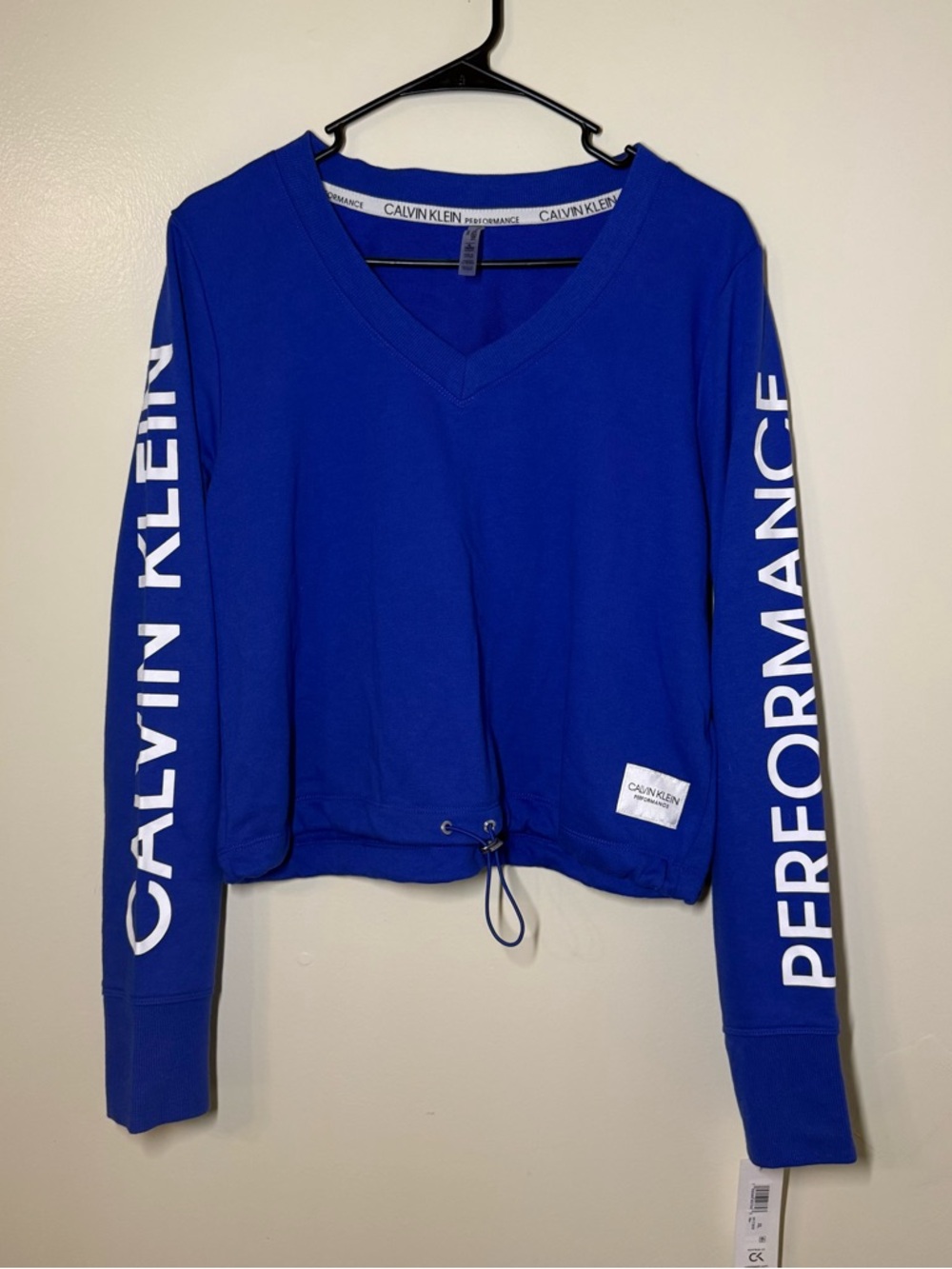 Calvin Klein Performance Royal Blue V-Neck Drawcord Pullover